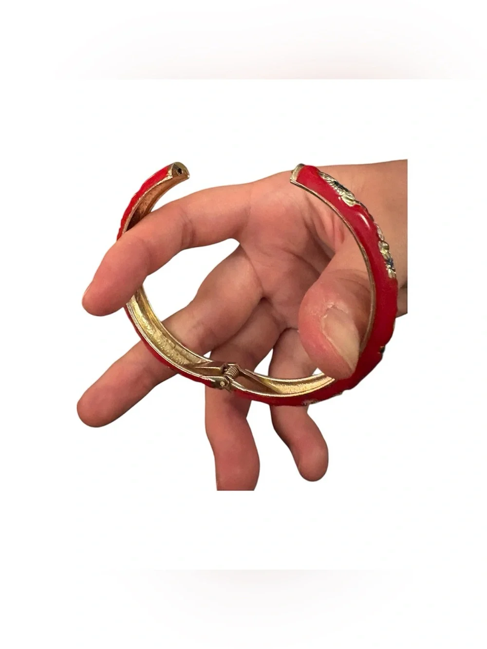 Asian-inspired Red enamel hinge bangle